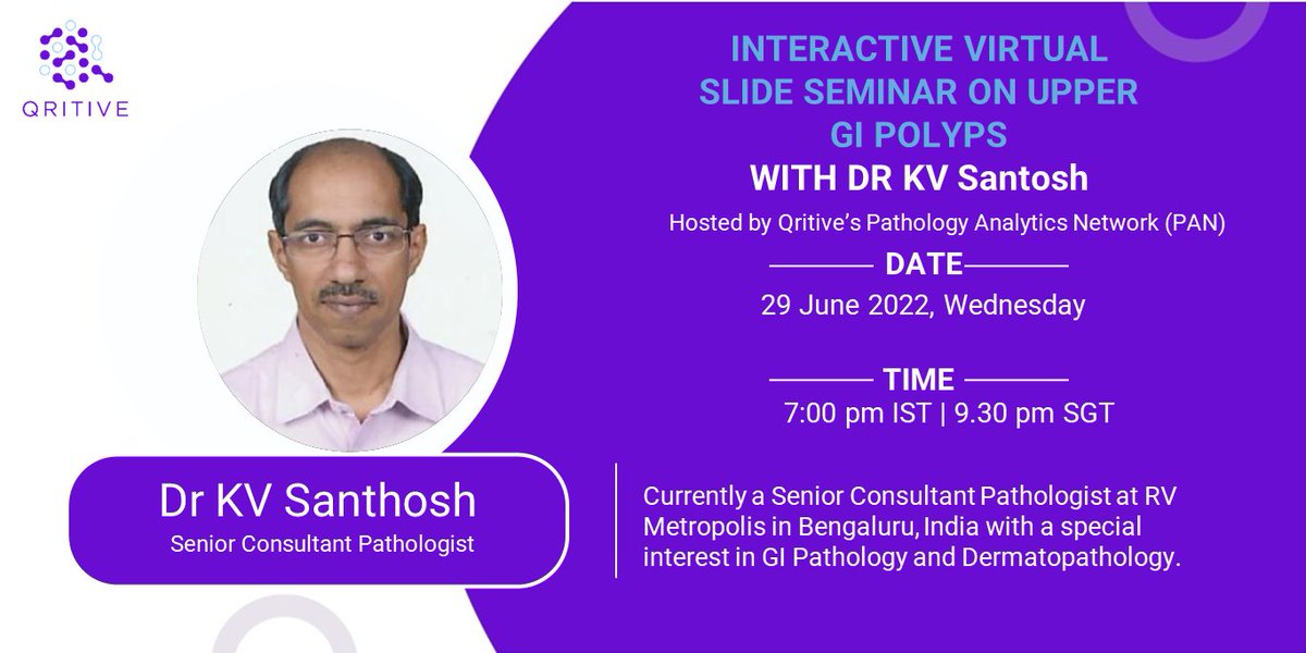 Qritive's PAN is organising an interactive webinar on Upper GI Polyps. This seminar will be conducted by Dr KV Santosh today at 9.30PM SGT (7PM IST). 

Interested to learn more? Visit: eventbrite.sg/e/an-interacti…
