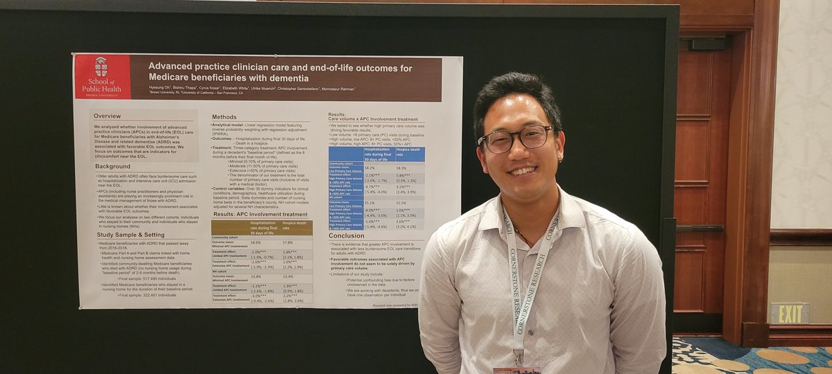 Great to see fascinating posters on drug caps and end of life care by <a href="/BrownHSPP/">Health Services, Policy & Practice Department</a>'s very own <a href="/HaceOh/">Hyesung Oh</a> and <a href="/NowWeJankin/">Nick W. Jones</a> at #ASHEcon22!