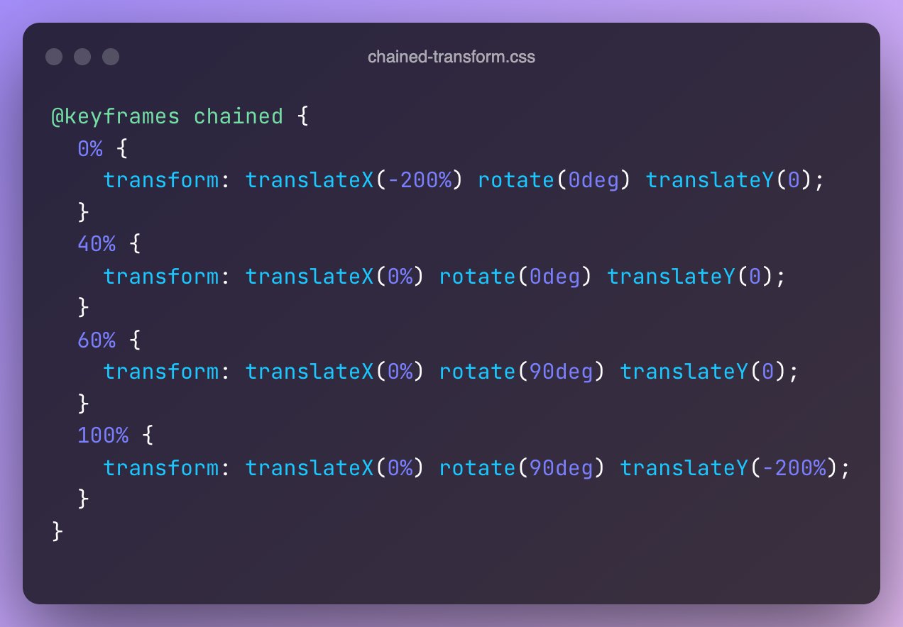 jhey 🔨🐻✨ on Twitter: "Traditionally, we might think of creating this animation as a chain. translateX, then rotate, then translateY 🤔 We could translate, then rotate. But, we need to be mindful jhey 🔨🐻✨ on Twitter: "Traditionally, we might think of creating this animation as a chain. translateX, then rotate, then translateY 🤔 We could translate, then rotate. But, we need to be mindful