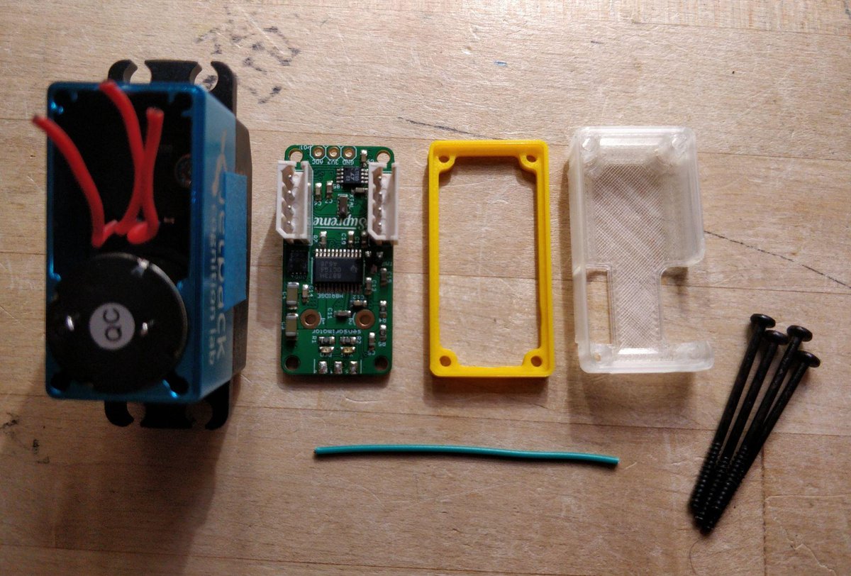 LabJetpack's tweet photo. Speaking of sensorimotors, this is how one is made.

1/ Take standard servo with right form factor + assembled sensorimotor PCB

2/ Remove legacy, take replacement parts, connect antenna, connect motor cables.

#flatcat #socialrobot #robotics #hardware #startup #berlin @qbernetik https://t.co/U0x8pk2LDi