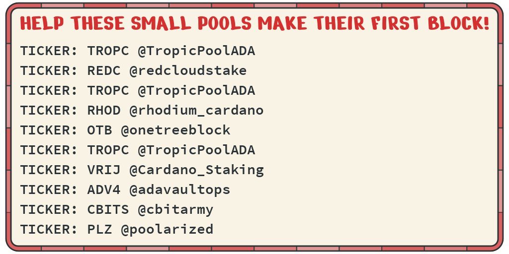 coconut_pool's tweet image. These pools need your stake to help them get their FIRST block! #cardano @redcloudstake @TropicPoolADA @rhodium_cardano @onetreeblock @TropicPoolADA @Cardano_Staking @adavaultops @cbitarmy @poolarized