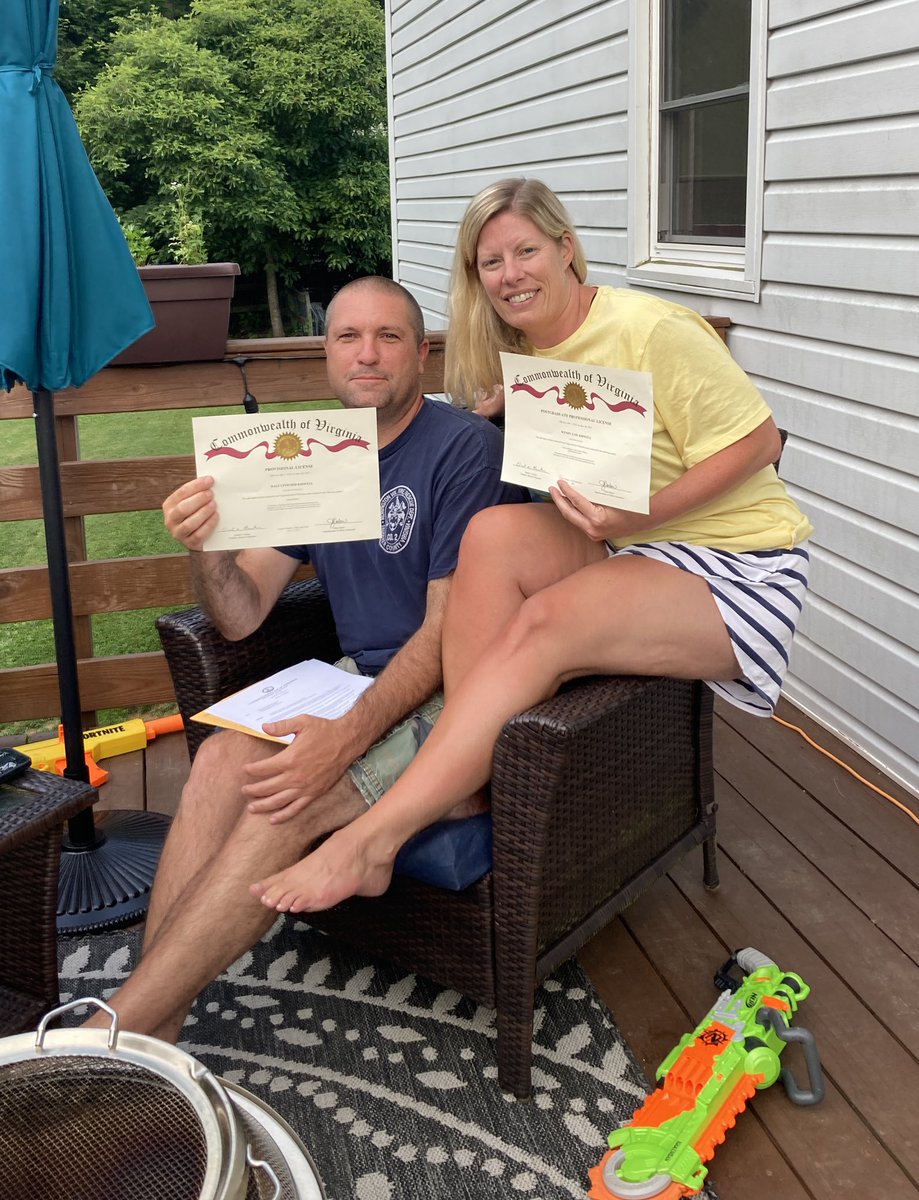 WendyKidwell's tweet photo. Today there are 2 teachers in the Kidwell house. Another successful recertification for me and a provisional license for firefighting for my ❤️. Pretty cool that both showed up on the same day! https://t.co/TdNmByAuaH