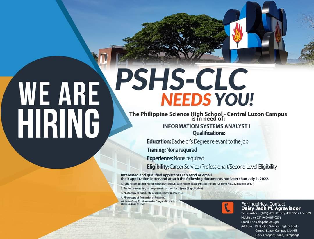 PSHS_CLC's tweet photo. 📣𝐇𝐈𝐑𝐈𝐍𝐆

Be part of our growing community😊

For further details, please check 
https://t.co/1HMj3RguGu

#Careers #PSHSCLC #HeartofExcellenceinCentralLuzon https://t.co/cS74Pdtwcj