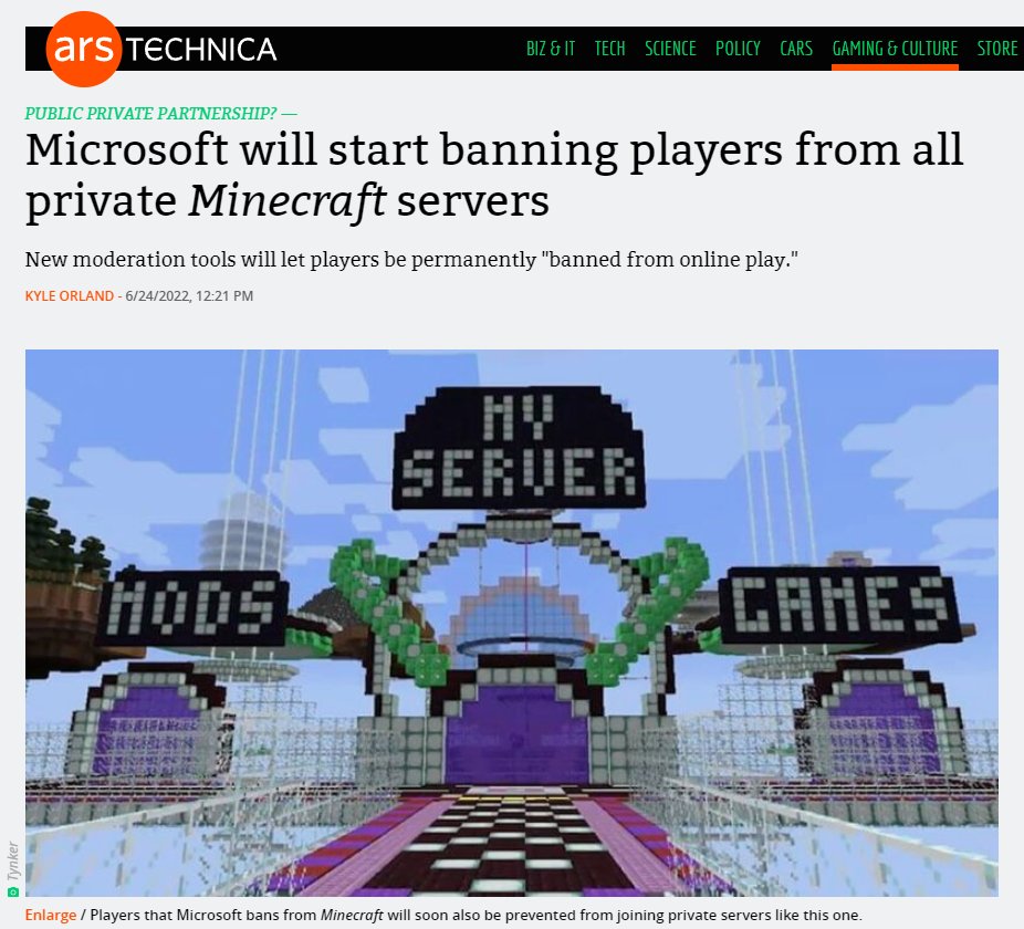 Microsoft will start banning players from all private Minecraft servers