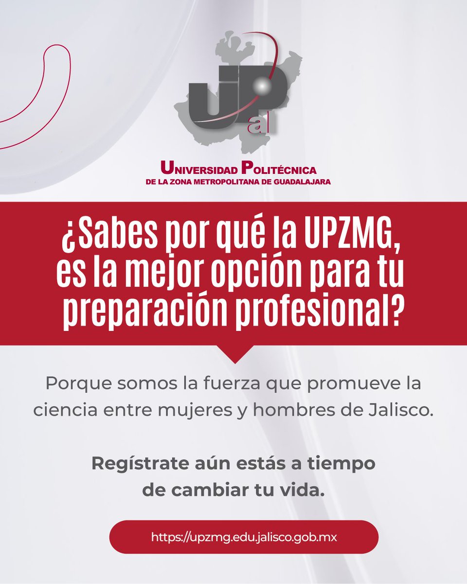 Regístrate aquí: patricia.upzmg.edu.mx/admision/regis…
#UPZMG es la fuerza que promueve la ciencia.