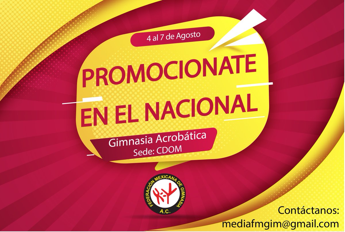 FMGimnasia's tweet photo. Te gustaría promocionarte o vender tus productos en el Campeonato Nacional de Gimnasia Acrobática⁉️ Ponte en contacto con nosotros‼️ Pregunta por precios y Paquetes 😀  #ventas #promocionar #promocionarte https://t.co/oqsOyB8SfH