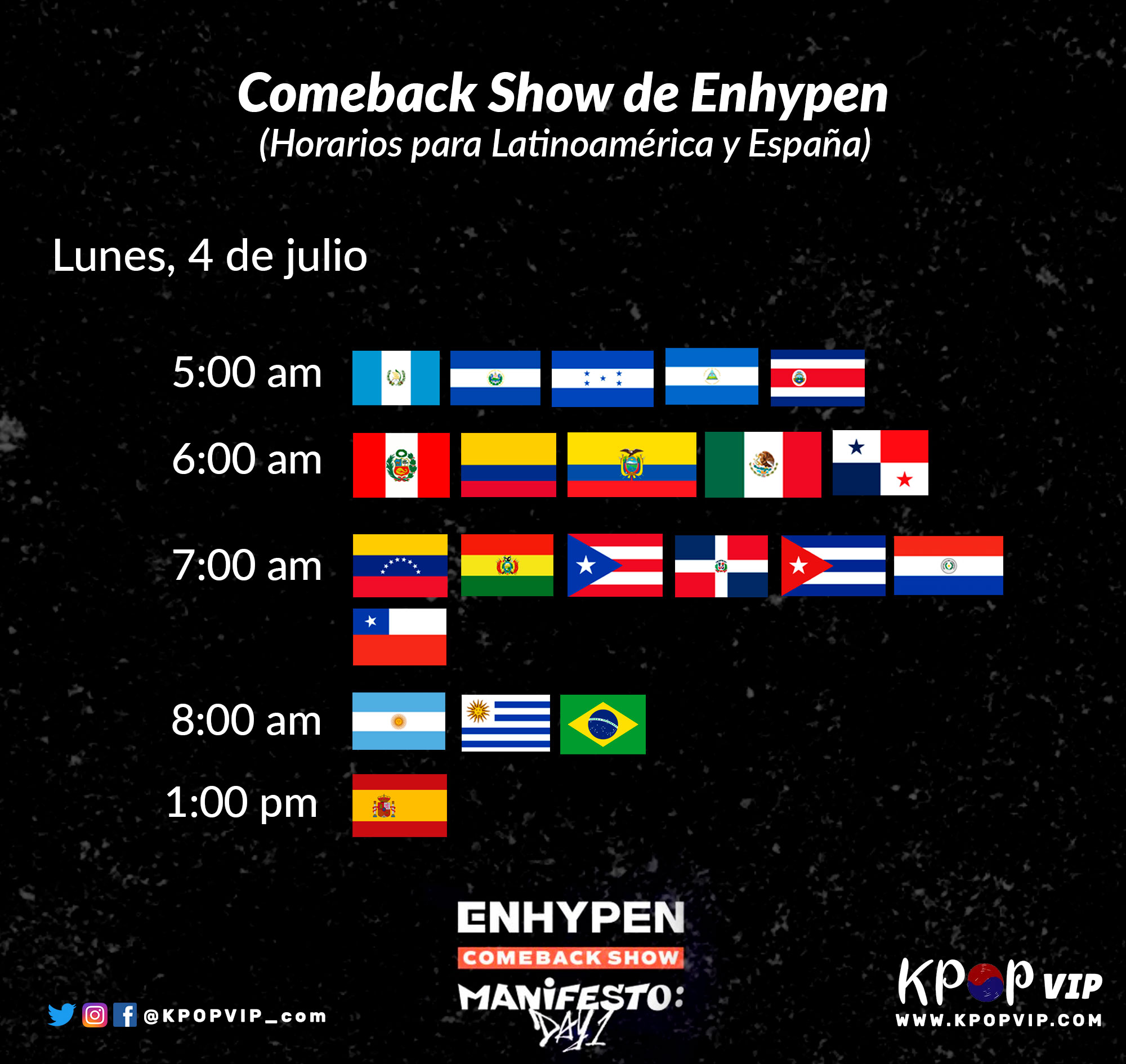 KpopVIP on Twitter: "ð️ Horarios del comeback show de Enhypen para