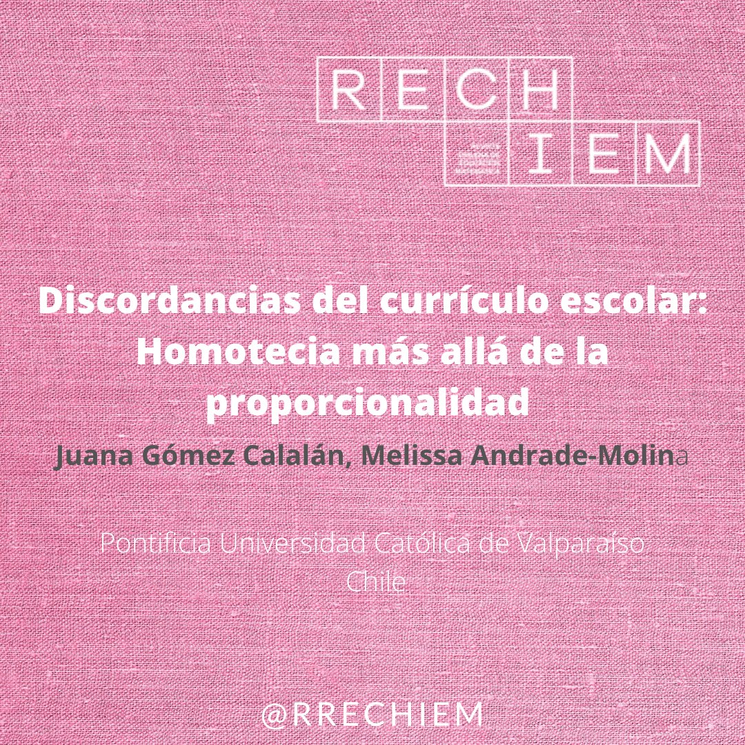 Invitamos a leer el artículo del las autoras Juana Gómez Calalán y Melissa Andrade-Molina del <a href="/ima_pucv/">IMA_ PUCV</a> en el v. 14, n. 1 de <a href="/RRechiem/">Revista RECHIEM</a> 2022.
doi.org/10.46219/rechi…
#discordancia #matemática #escolar, #Icurrículo #homotecia #proporcionalidad #Chile
<a href="/Sochiem_Chile/">Sociedad Chilena de Educación Matemática, Sochiem</a>
