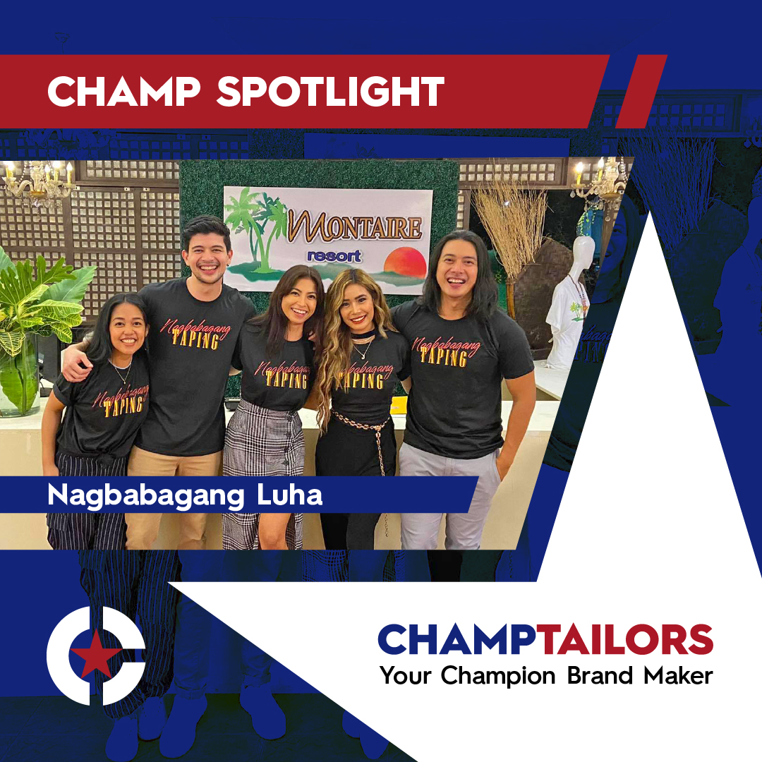 champtailors's tweet photo. Glaiza De Castro and her castmates wearing their customized "Nagbabagang Taping" shirts made by #ChampTailors. Wear your brand with pride! #CustomClothing 
#CustomApparel #TeamWear #CustomMerch 
#BrandIdentity #ChampTailors #BuildYourBrand https://t.co/2cuF3MvWvm