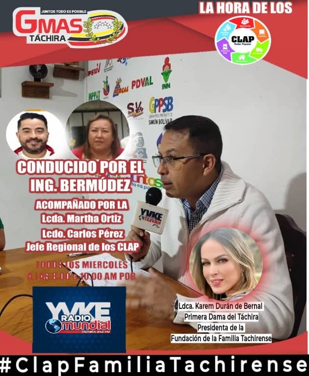 Mañana #miercoles #29junio extraordinario programa en ”La Hora de los CLAP” con nuestra invitada de lujo la Primera Dama del #Tachira <a href="/karemdebernal/">Karem Durán de Bernal</a> ¡Imperdible! a partir de las 8 am por la 94.5 FM
Soycomunicadorclap
@freddybernalven 
@gobernaciondeltachira