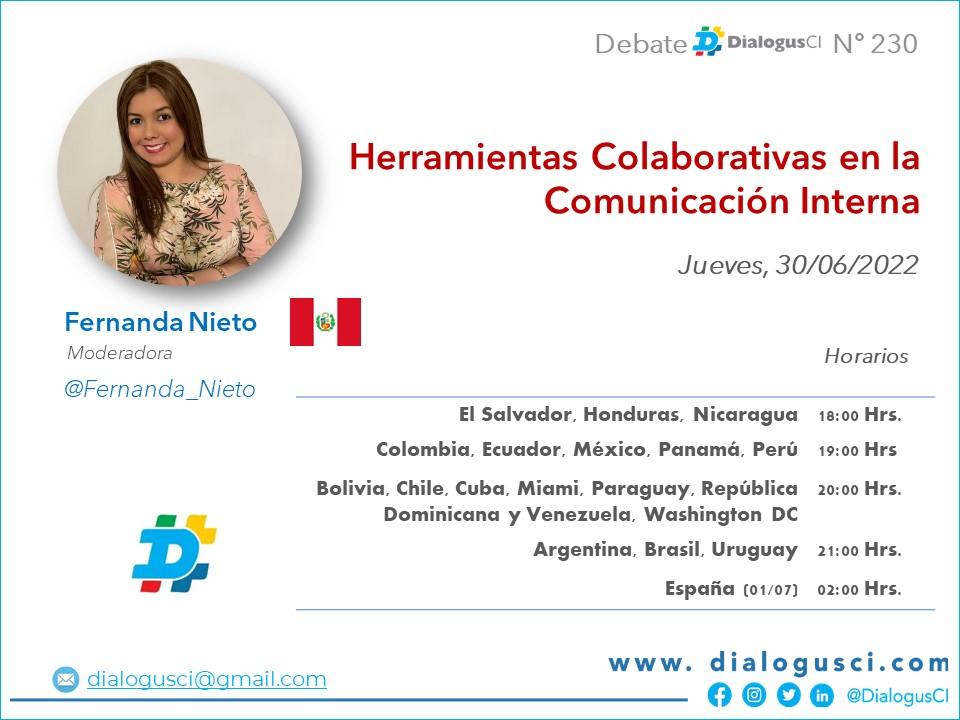 Apreciada Comunidad #DialogusCI nos complace invitarles a nuestro Debate N° 230 el cual será  moderado por Fernanda Nieto desde #Perú. Les esperamos.