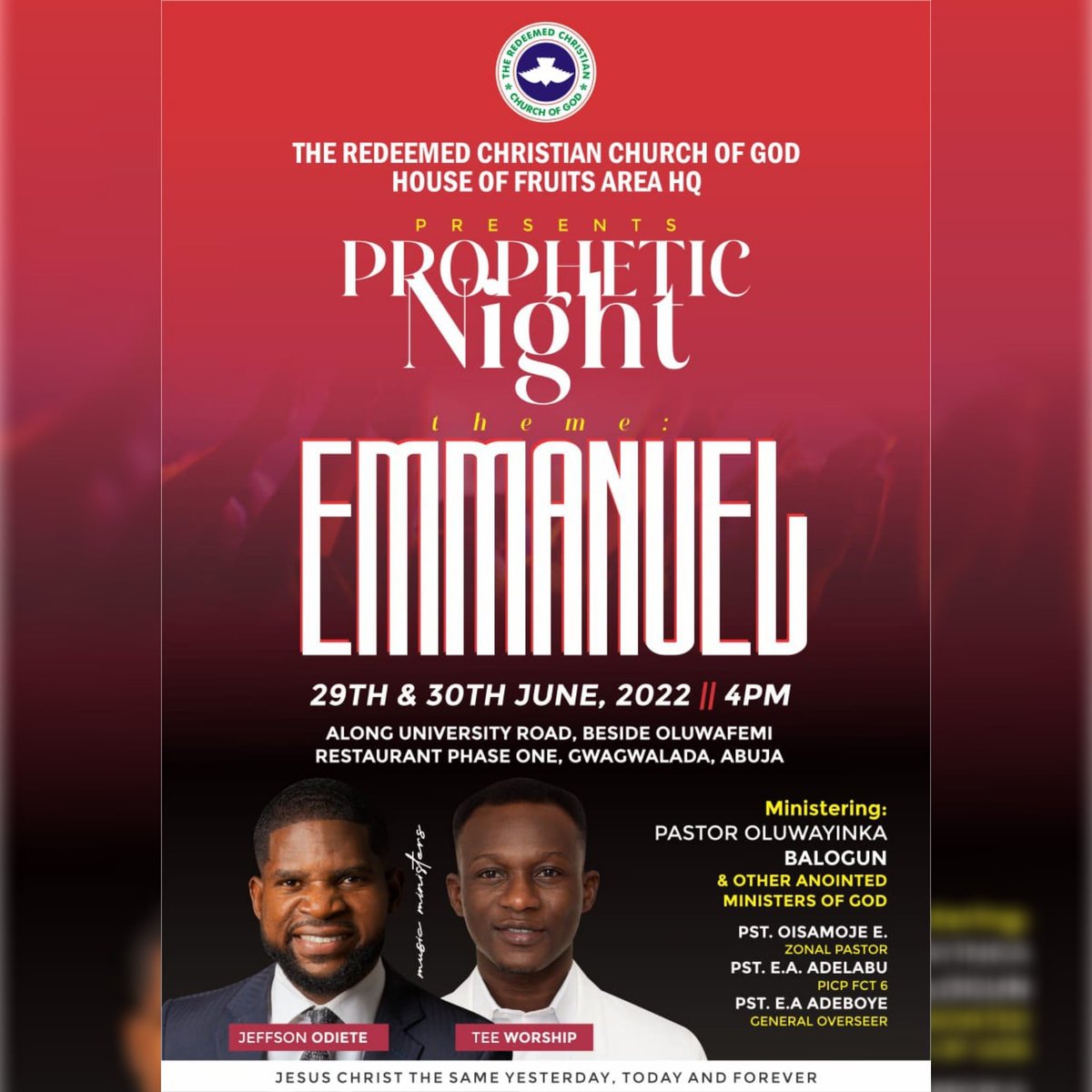 FruitsRccg's tweet photo. Welcome to JUNE PROPHETIC NIGHT (Day 1). Morning session, 6am/Evening session, 4pm. Don't miss it for anything! #Emmanuel https://t.co/XLj2Wv9IKu