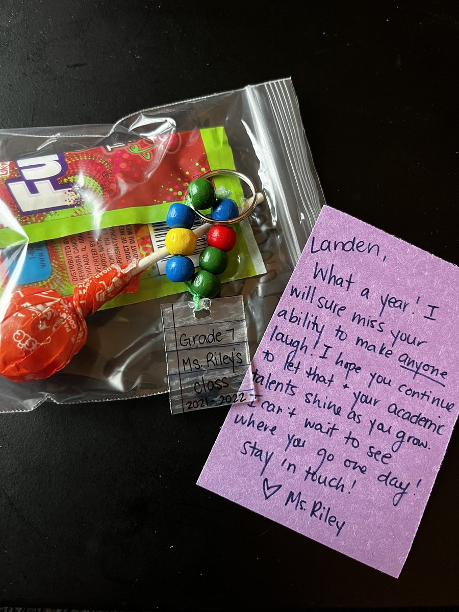 TessRileyVP's tweet photo. I’m exhausted after two insanely busy weeks, but I love how these end of the year gifts turned out, including a handmade keychain and note 🥰 can’t believe I have to say goodbye to these kids tomorrow. What a year! #lcsslearns https://t.co/PYxqXEy79H