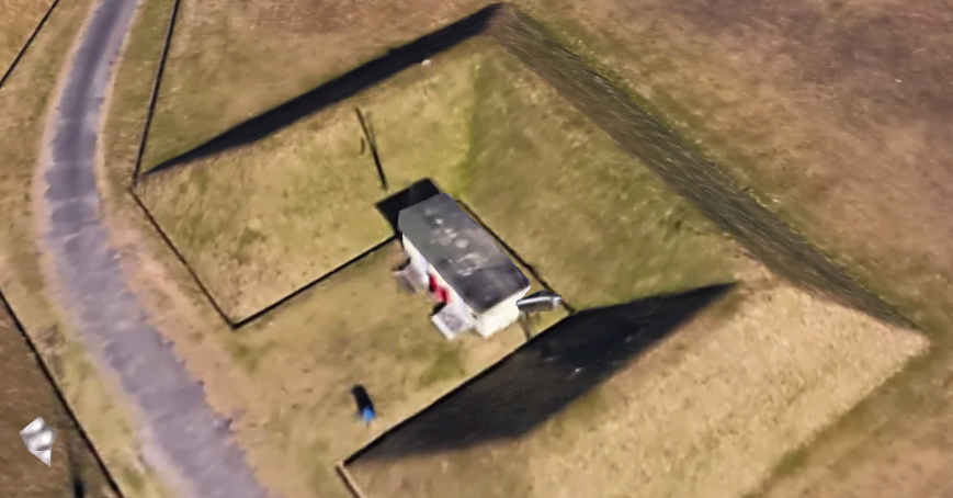 現役の弾薬庫系は、さすがに取材が叶わないので、グーグルマップの3D