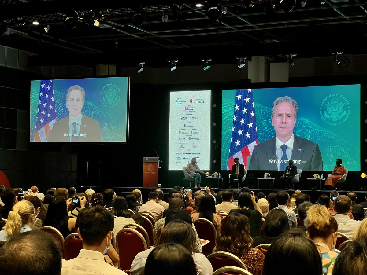 Happening now: US Secretary of State’s @SecBlinken video address to @GHS_conf in Singapore: “An effective approach is an all of society approach..An effective approach is an equitable approach…An effective approach is a One Health approach…” #GHS2022