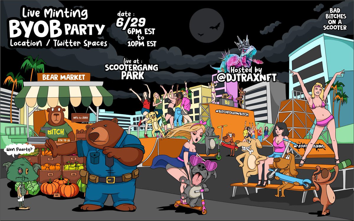 BBscooterNFT's tweet image. Bad Bitches on a Scooter LIVE TWITTER SPACES MINTING #NFT PARTY!🎉


Date: June 29th, 2022 🛴🐕🧍‍♀️

Time: 6pm-10pm est!

Live music by @DJTRAXNFT 🎶

Like, R/T &amp;amp; Join Space to win ETH GIVEAWAY!

#nft #NFTs #scootergang #bitchfollowbitch #NFTCommunity