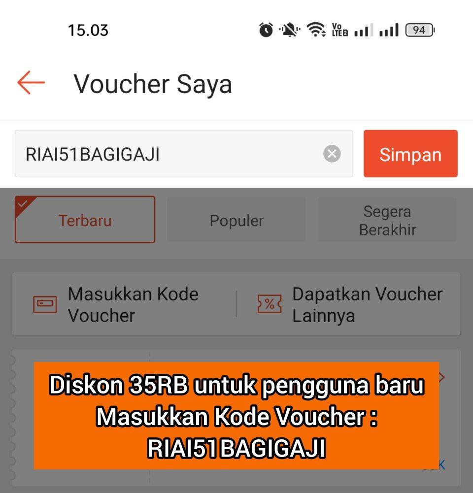 abchaan_'s tweet photo. Diskon 35RB minimal belanja 35RB
*Khusus Pengguna Baru
Kode Voucher: RIAI51BAGIGAJI
Masukin kode vouchernya disini⤵️
https://t.co/WVh0SGCwwK

#ShopeeID #infoshopee https://t.co/9mbrqiSGDh