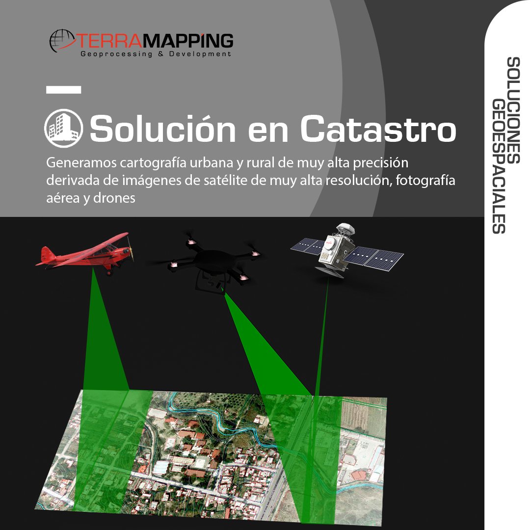 Terramapping's tweet image. Generamos cartografía urbana y rural de muy alta precisión derivada de imágenes de satélite de muy alta resolución, fotografía aérea y drones para llevar a cabo la actualización cartográfica de los estados y municipalidades en el marco de los programas de modernización catastral.