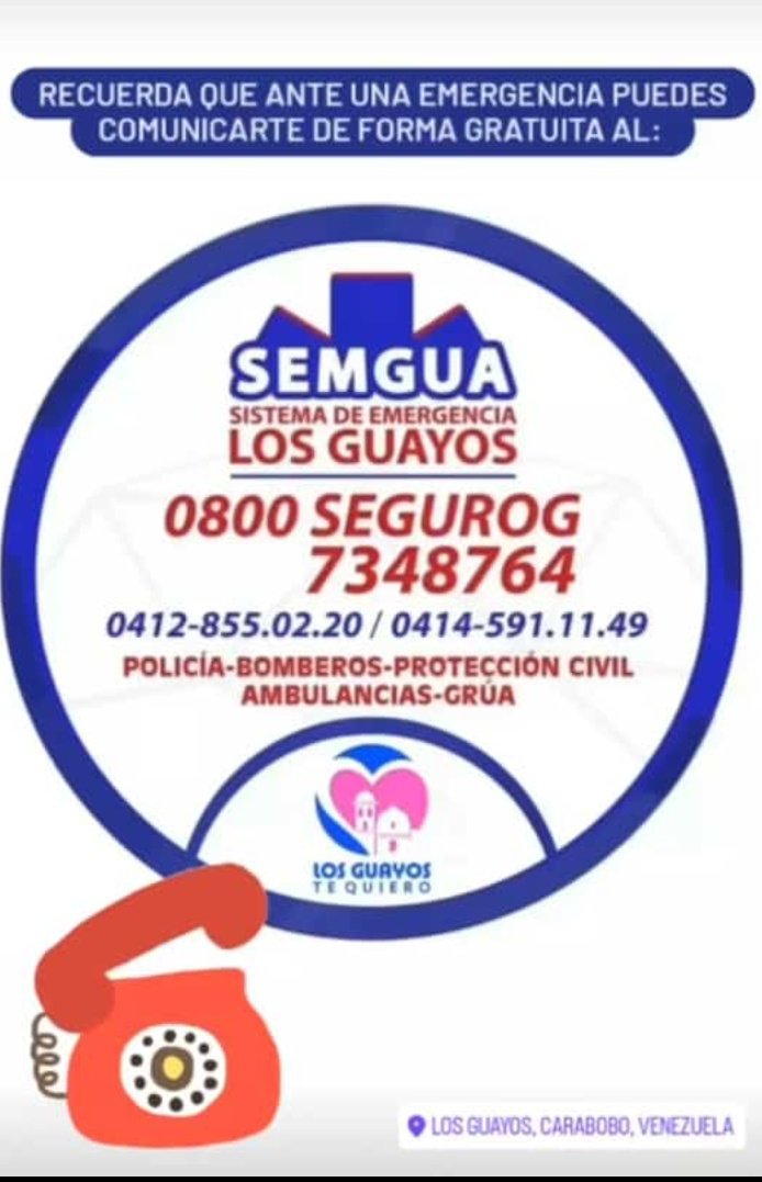 Brigada de Tránsito Terrestre Carabobo (@btt_carabobo) on Twitter photo #ATENCION Números de Emergencias Los Guayos ☎️
<a href="/rvaraguayan/">Ramón Celestino Velásquez Araguayán</a> <a href="/CeballosIchaso1/">@FuerzaDinamica Remigio Ceballos Ichaso</a> <a href="/Invest_vzlaofic/">Invest</a> <a href="/invialca/">Invialca</a> #ATENCION Números de Emergencias Los Guayos ☎️
<a href="/rvaraguayan/">Ramón Celestino Velásquez Araguayán</a> <a href="/CeballosIchaso1/">@FuerzaDinamica Remigio Ceballos Ichaso</a> <a href="/Invest_vzlaofic/">Invest</a> <a href="/invialca/">Invialca</a>