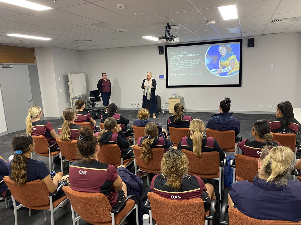 Recently partner, @minerva_network presented to QAS supported female Rugby 7s athletes on how they can be better supported away from their sport through mentor programs, professional development workshops and webinars supporting elite sportswomen on and off the field.