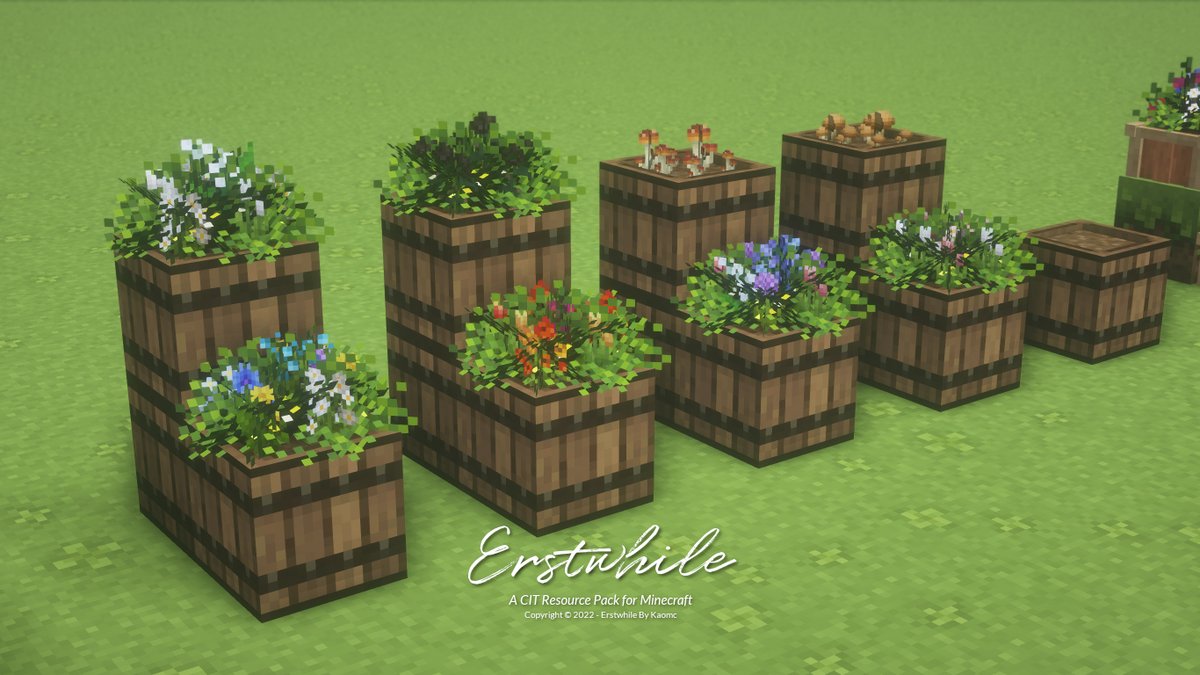 kaomc_'s tweet photo. ✨ Here are some highlights of a few items from the pack!

These are: (Single) Flowerbeds, Flower Barrels, Drawers, and Lantern Posts. 🪷🍄🌿

🪵🪓 Mangrove Wood variants are ready once Optifine for 1.19 drops! https://t.co/SWZyPclCKG