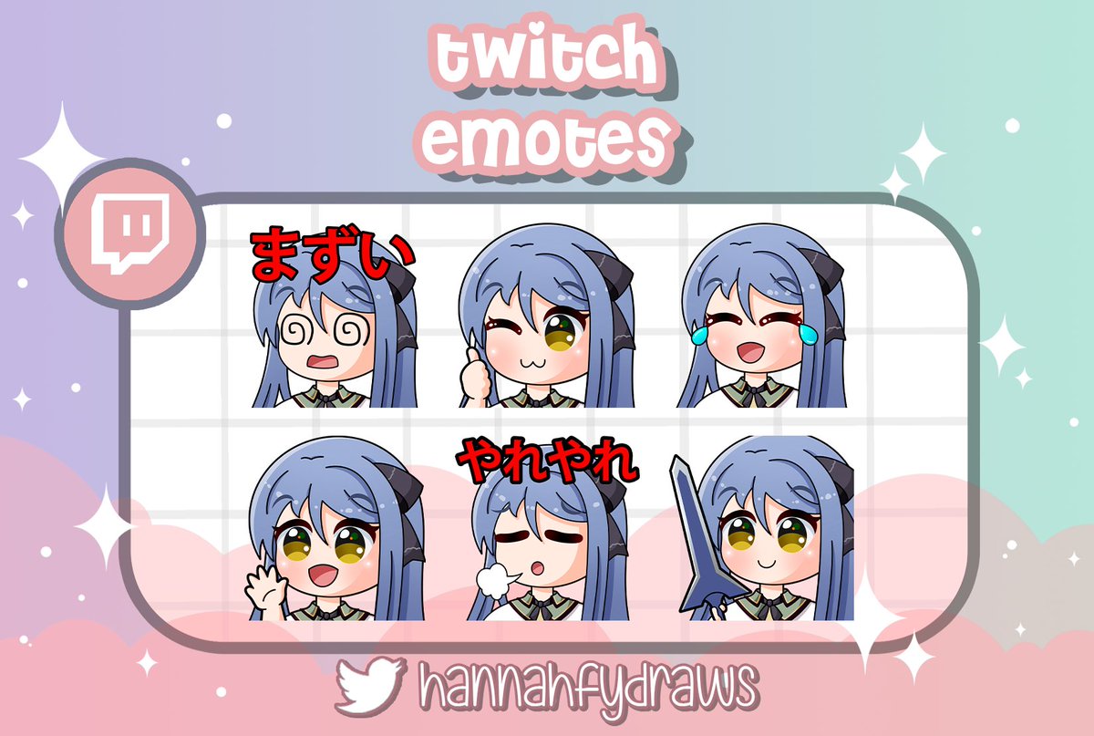 its been awhile but I'm back! here are some Twitch emotes I did for <a href="/yuki_no_hamon/">雪の波紋「yuki_no_hamon」</a> :D
#emoteartist #twitchemote #twitchbadges #subbadges #commissionsopen