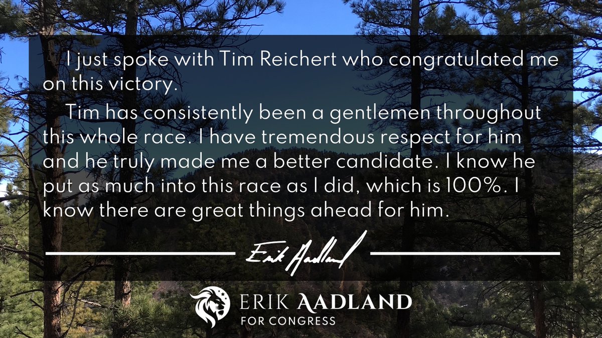 AadlandforCO's tweet photo. I just spoke with @TimReichertCO who congratulated me on this victory. https://t.co/O2jcKQQMgi