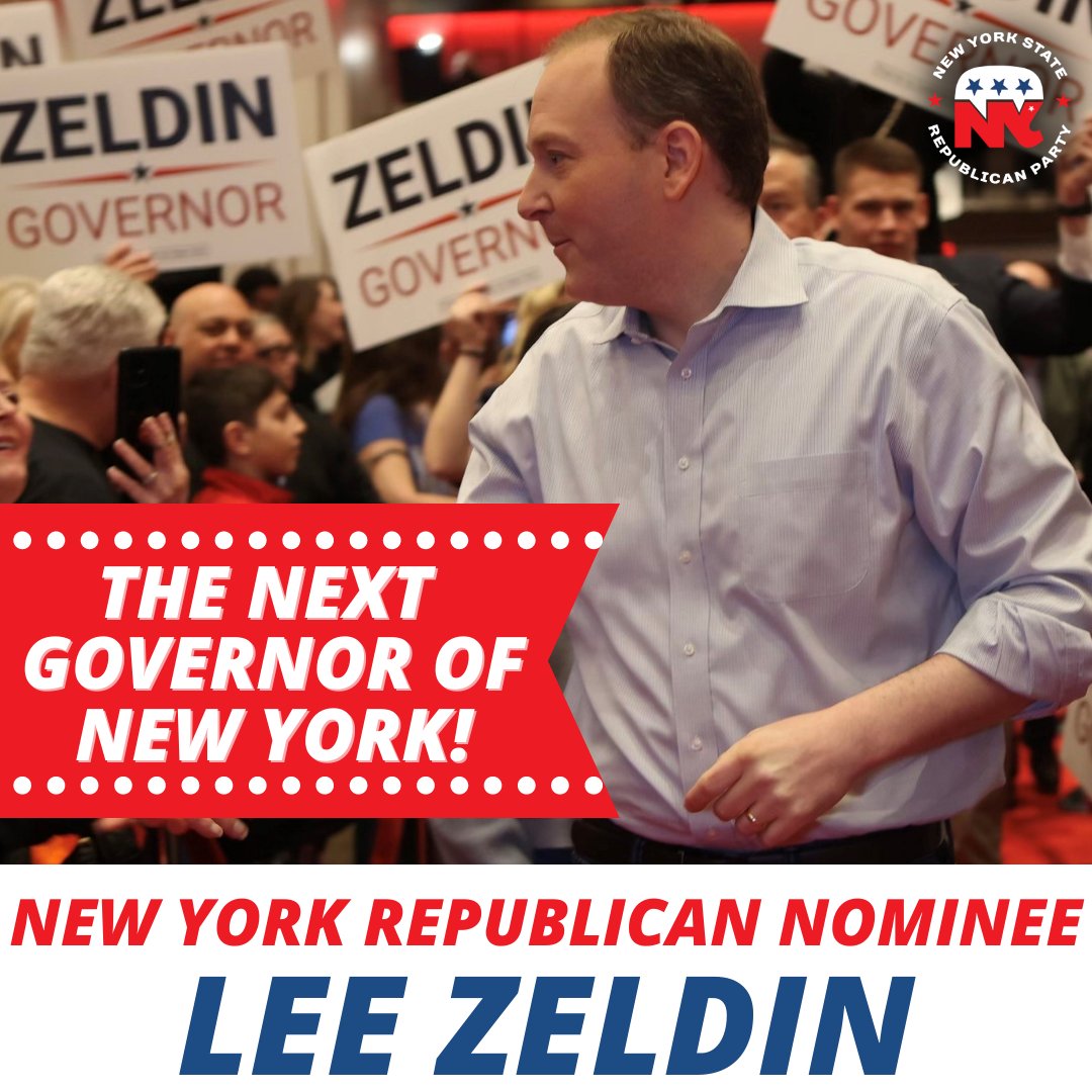 Congratulations to our official Republican Nominee for Governor and the next Governor of New York, Congressman Lee Zeldin! We are on a mission to #SaveOurState and losing is NOT an option. #ZeldinForNY