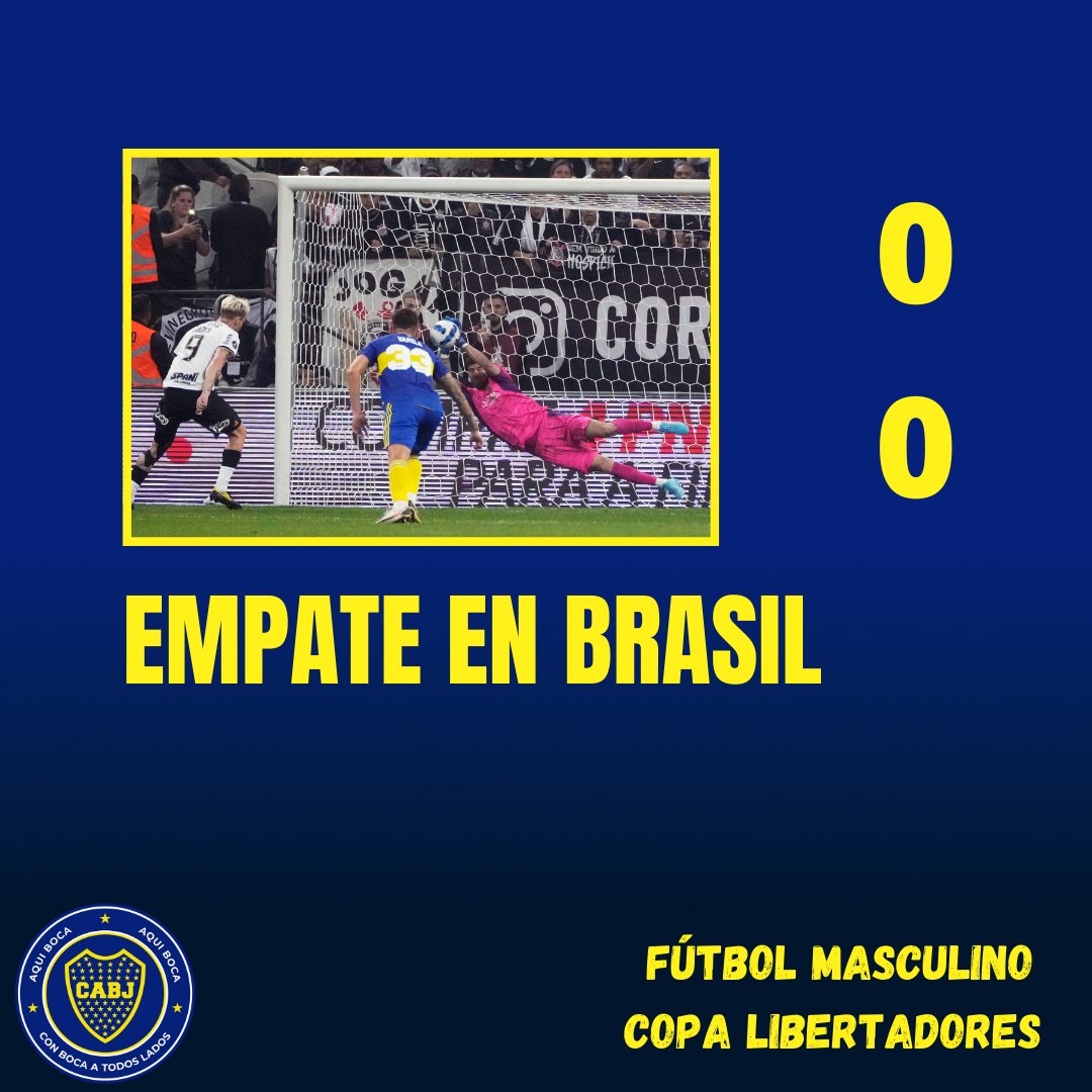 AquiBoca's tweet photo. EMPATE EN BRASIL

#Boca visitó a #Corinthians por el partido de ida de los #OctavosDeFinal de la #Libertadores.

El #Xeneize jugó un buen partido, pero no pudo romper el 0 lejos de casa. #Rossi atajó un penal en la primera mitad y Cassio fue la figura del equipo local. https://t.co/Urehe5Gjmf
