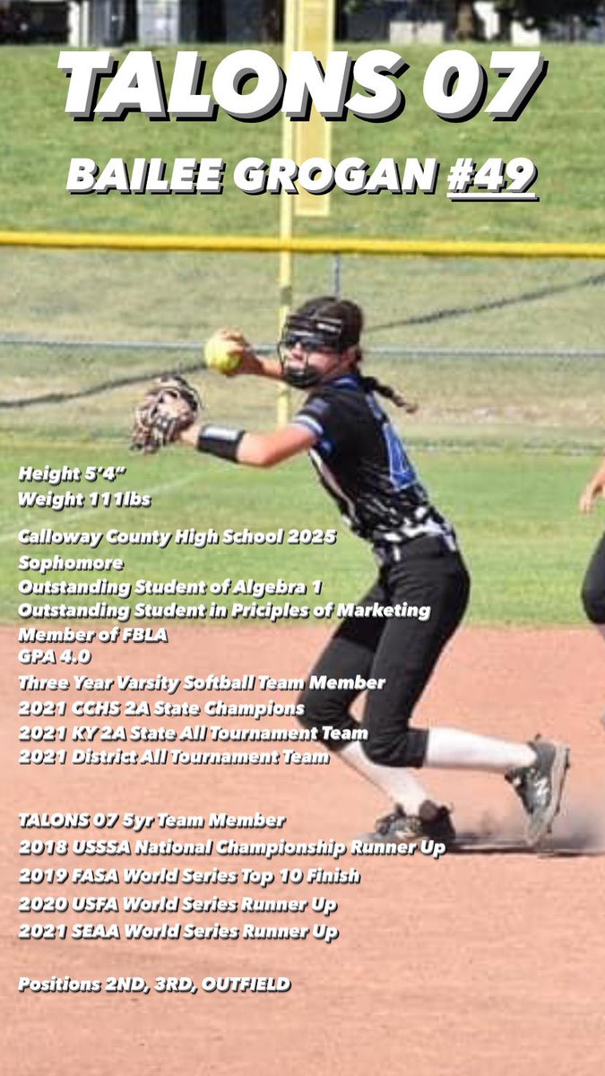 FastpitchTalons's tweet photo. Bailee is one of the hardest working dedicated young ladies you will ever come across!!! Loyal!!! Yes sir, yes ma’am manners!!! A great team mate, she puts the team before herself!!! @bailee_grogan 
Coach Jason Jones https://t.co/SEZGTvbndp