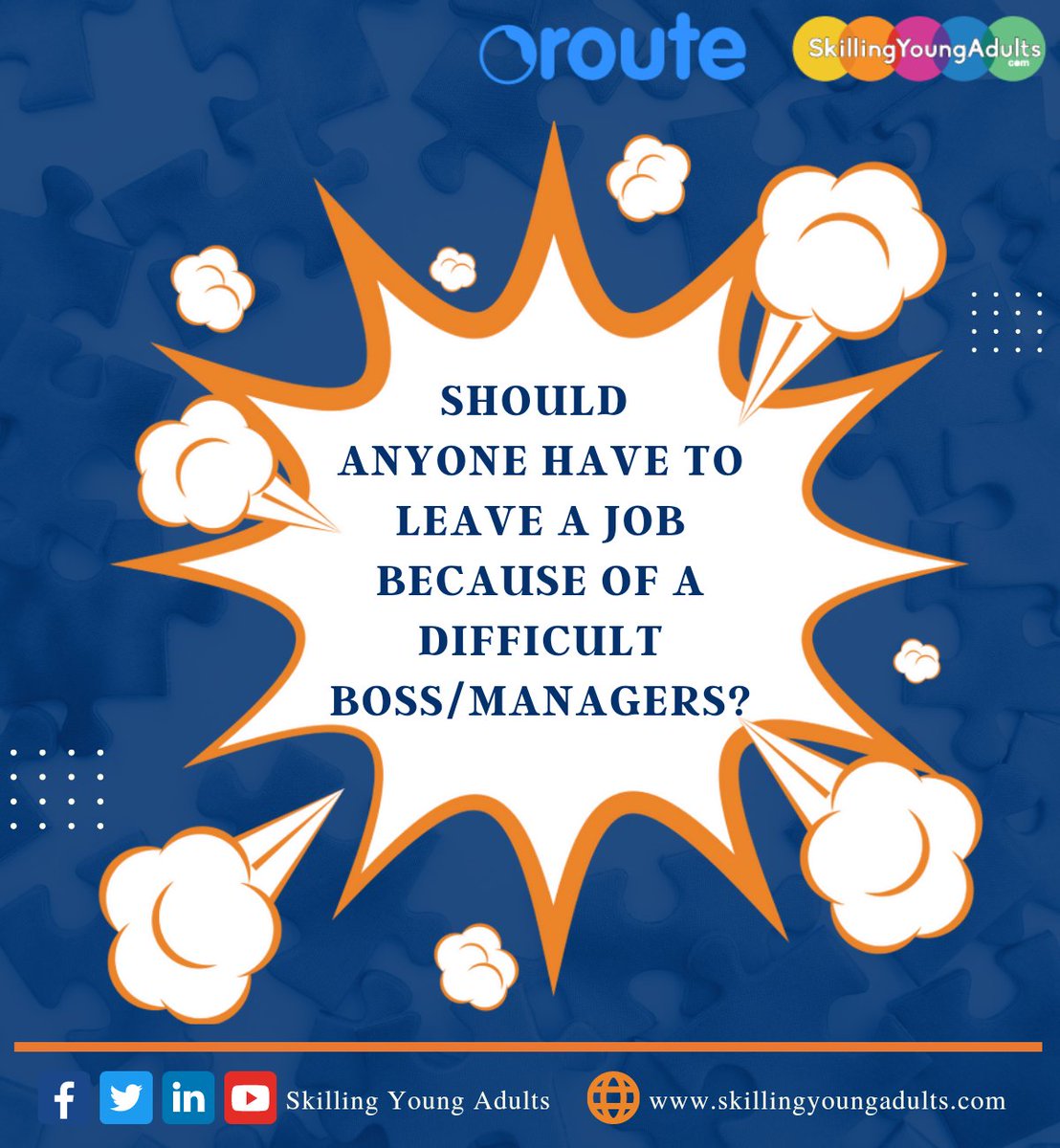 routesoftskills's tweet photo. Now tell us, would you leave your dream job because of a difficult Boss/Manager?
We don't think you should. All you need to do is learn the skill to work with them.
Share with us How you work with A difficult boss.
#worketiquette #softskilling #skillingyoungadults https://t.co/v9FeSbSvyK