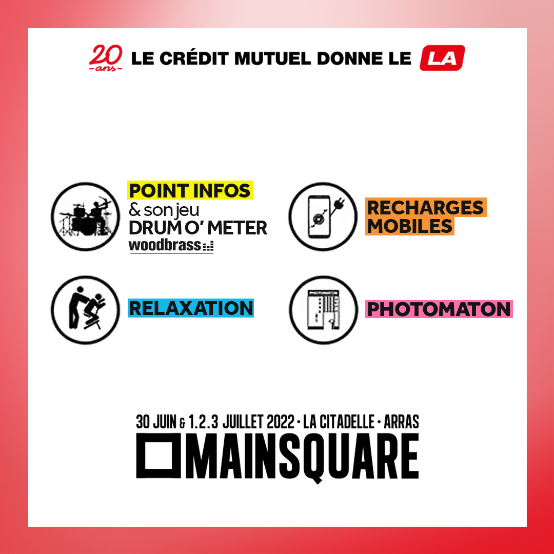 #Événement : le <a href="/CreditMutuel_NE/">Crédit Mutuel NE</a> donne le LA au <a href="/MainSquareFest/">Main Square Festival</a>. Dès demain et jusque dimanche, profitez de nos animations gratuites aux 4 coins de la citadelle d’#Arras ! 🎶 

📆  Rendez-vous au #MainSquareFestival du 30 juin au 3 juillet à Arras !

<a href="/woodbrass/">Woodbrass.com</a> #Festival #MSF2022