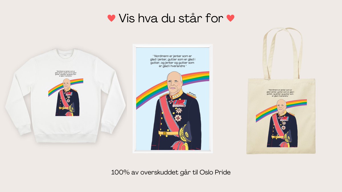 Sammen kan vi vise hva vi står for og samtidig støtte <a href="/OsloPride/">Oslo Pride</a> med et viktig økonomisk bidrag🌈 På fridategner.no kan du kjøpe gensere, tskjorter, prints og handlenett. 100% av overskuddet går til Oslo Pride. 

Tusen takk til alle som bestiller💖 #OsloPride