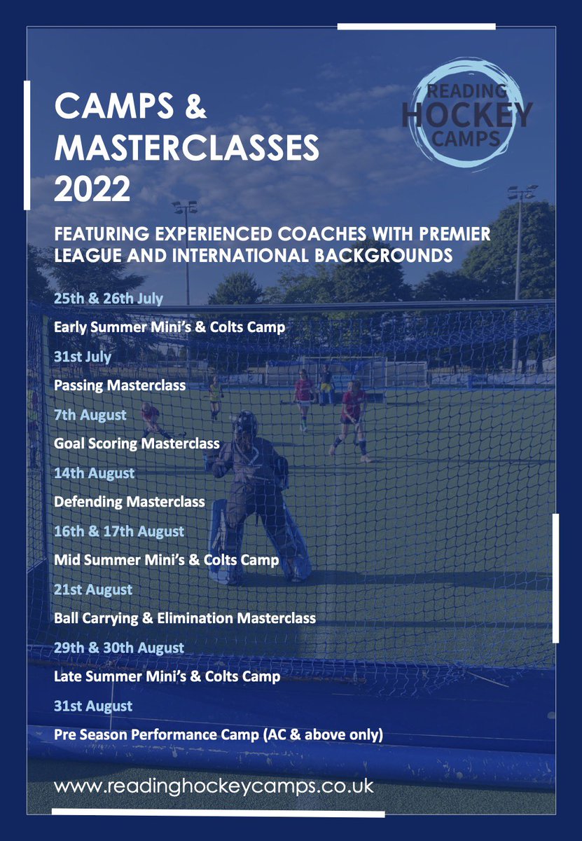 🚨 Action packed summer ahead! We have camps and masterclasses to suit everyone. Check out the dates below and our website to book - readinghockeycamps.co.uk #supercamps #supercolts