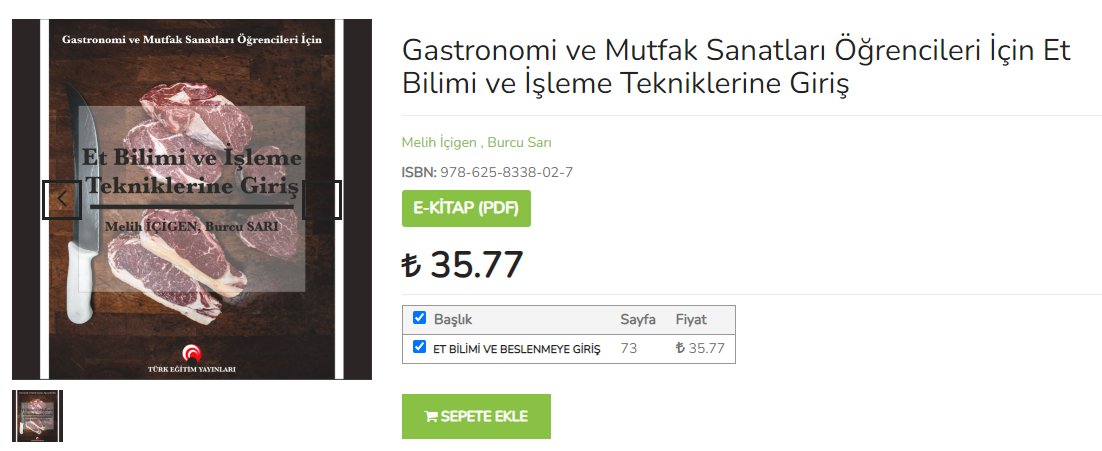 YENİ NESİL YAYINCILIK
Bölümlü ve POD opsiyonlu elektronik kitap dağıtım portalı
Gastronomi ve Mutfak Sanatları Öğrencileri İçin Et Bilimi ve İşleme Tekniklerine Giriş" TEY Yayınlarından e -kitap olarak yayınlandı. Sitemizden ulaşabilirsiniz. talebe.com/.../gastronomi…