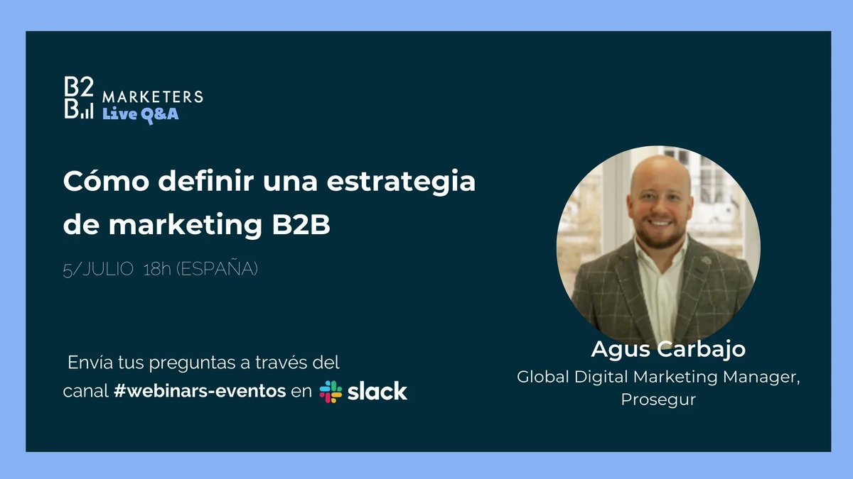 ¿Preguntas sobre estrategia? ¿Dudas acerca de herramientas y procesos? El 5 de julio hablamos con <a href="/aguscarbajo/">Agus Carbajo</a> acerca de la puesta en marcha de una estrategia de marketing y comunicación B2B.  Únete a la comunidad de Slack y podrás conectarte a este Live 👉buff.ly/3w3PzhK
