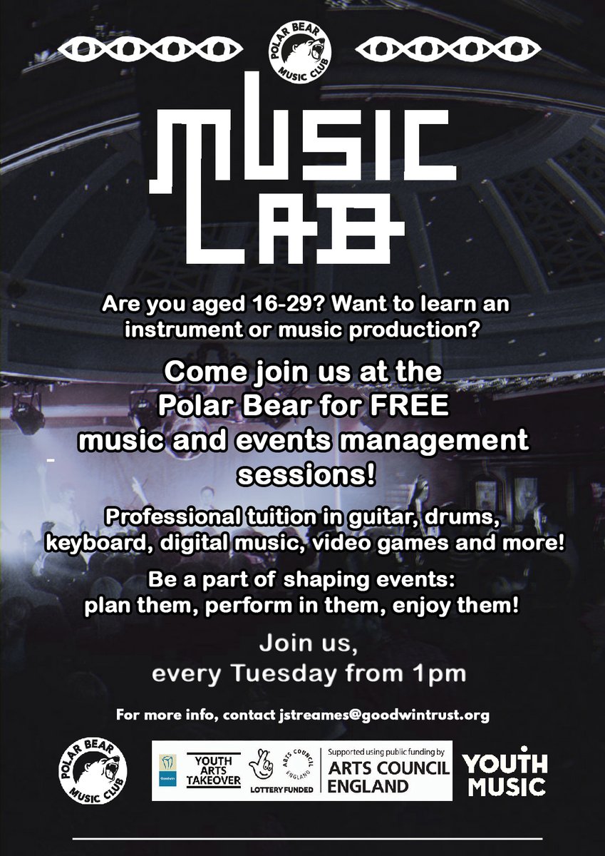 Fancy being part of the ongoing #musiclab project? No matter your experience, you can come down to the <a href="/PolarBearRoars/">Polar Bear Music Club</a> on a Tuesday and get stuck in!