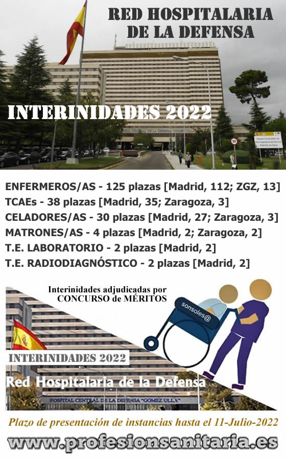 Convocatoria interinidades de Técnicos/as en Cuidados Auxiliares de Enfermería de la Red Hospitalaria de la Defensa... en plazo abierto de presentación de instancias hasta el 11-Julio-2022 FWZ6dTcWIAAo6ta?format=jpg&name=900x900