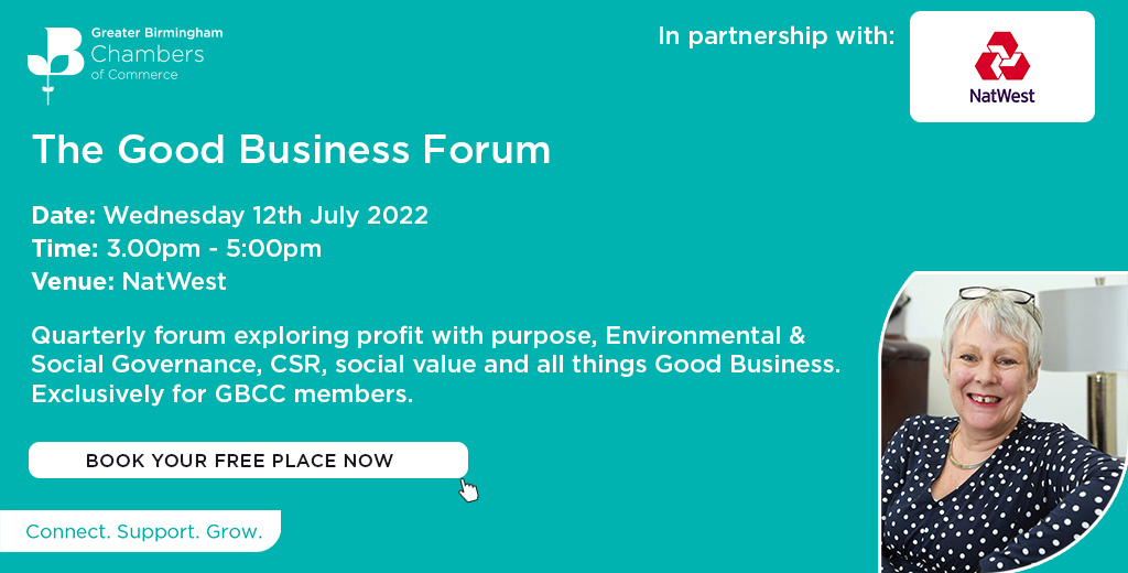 GrBhamChambers: Are you a board member, leader or manager looking to learn about and/or share your insights into ESG, CSR and Social Value? The Good Business Forum is the best place to learn from and share with other Chamber members!

…