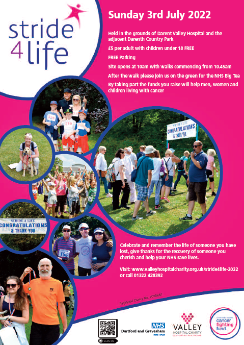 I’m very excited to be opening the Stride4Life fundraiser on Sunday. I look forward to seeing local people raising money for Dartford and Gravesham NHS Trust’s Cancer Fighting Fund, which supports patients living with cancer who are being treated at Darent Valley Hospital.