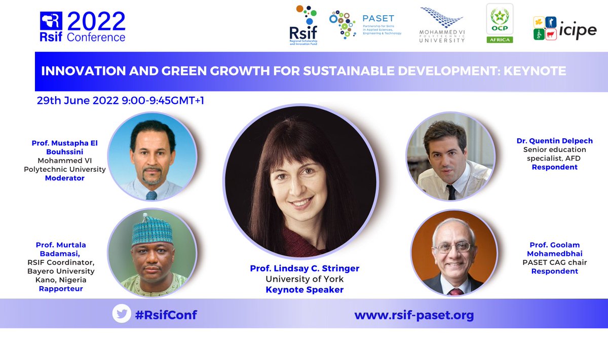 PasetRsif's tweet photo. Today's session of the #RSIFConf begins with a Keynote address by Prof. Lindsay Stringer @yorkuniversity on Building Centers of excellence in Africa to enhance research and innovation in the climate sciences. Attend virtually on https://t.co/FfdYyftTMI https://t.co/qLFurS7gRM