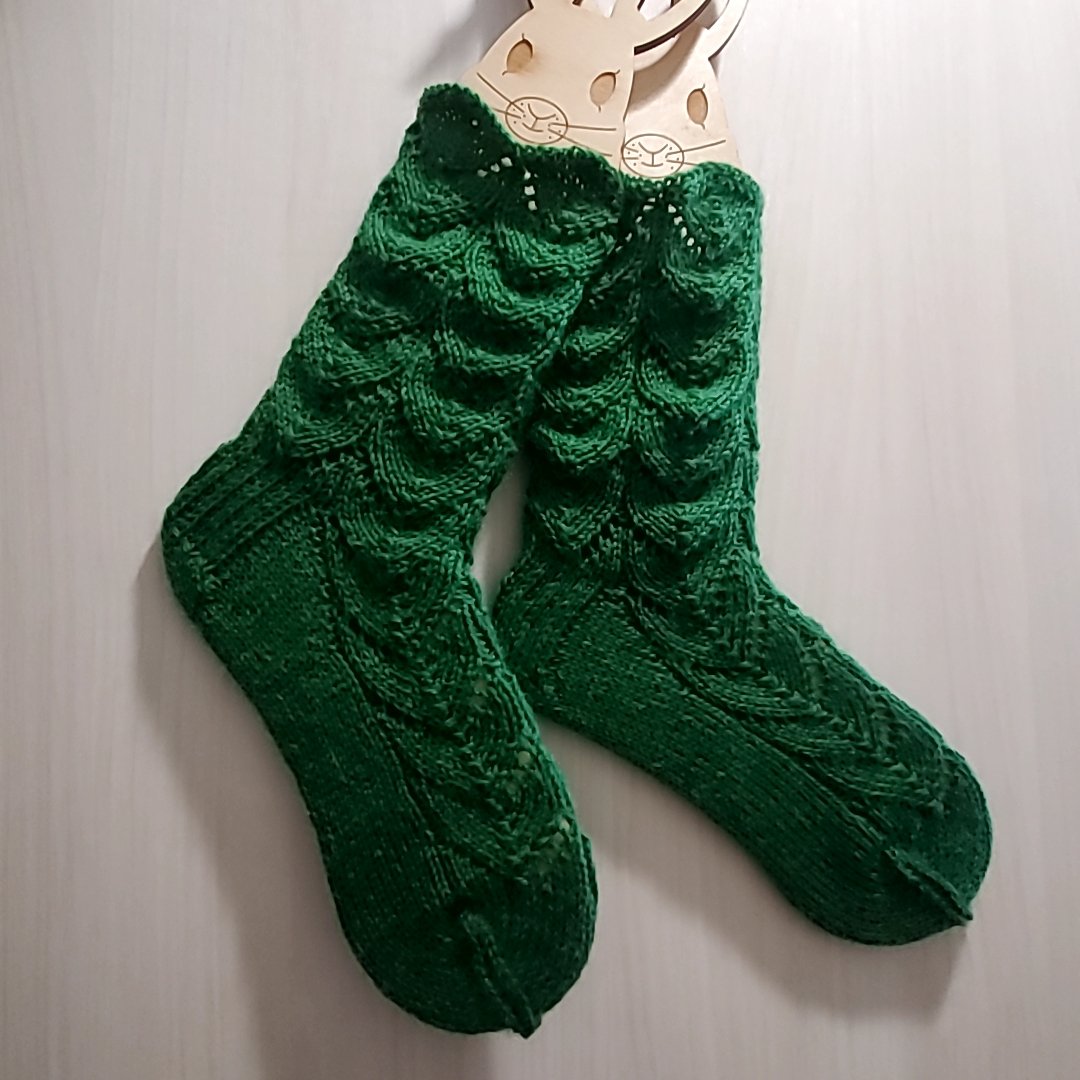手編み靴下（8）深緑