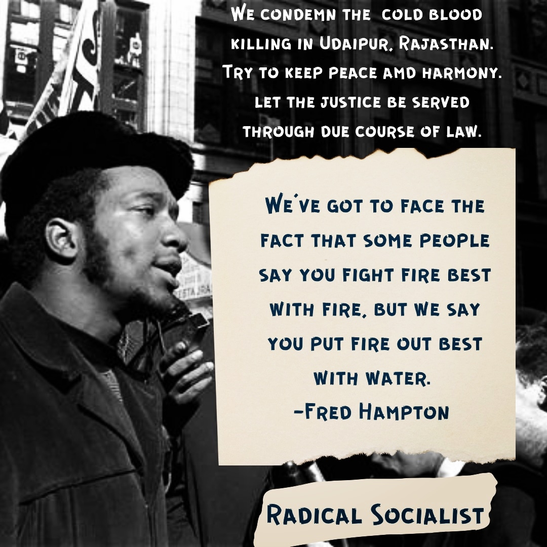 RadicalSocial4's tweet photo. Injustice cannot be the foundation of any struggle for the Justice.
#Udaipur #udaipurkilling #PMOIndia #JusticeForKanhaiyaLal #socialism #IndiansRespectAllReligions https://t.co/h2cKKzNDTV