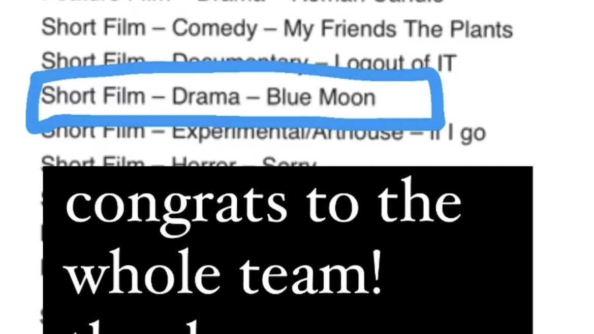 HardKnockProdCo's tweet photo. Thrilled that #BlueMoon won the audience award for short film! @ronhanks @ehodgman https://t.co/BEwTqZlQ7O