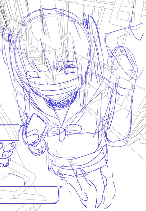 ラフと下描き。まだ瞳の左右がおかしいので微調整。 