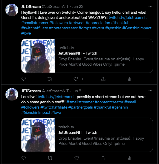 JetStreamNIT's tweet photo. Always keep them guessing! Thank you everyone for your support and love! #smallstreamer #nevergiveup #thankful #passion #twitch #retweet #anime #otaku #genshin #art #respect #love https://t.co/bPNAIdHYMA