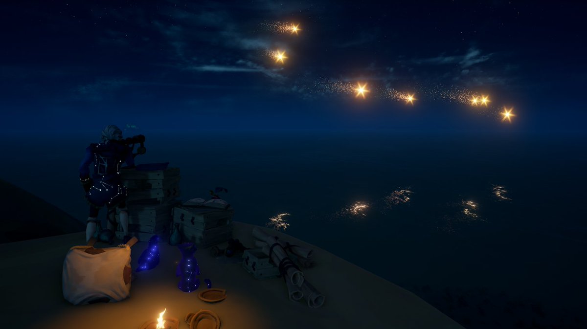 RickNemoVibes's tweet photo. @SeaOfThieves @JoeNeate1 #SoTShot 
My proudest shot to date!
As Sudds looks out onto the Shores of Plenty's Open Waters! Stowed away on his favorite island of the Sea's he watches the meteor shower from his telescope in hand enjoying the breathtaking views of the Sea of Thieves! https://t.co/qbgh4Wlafh