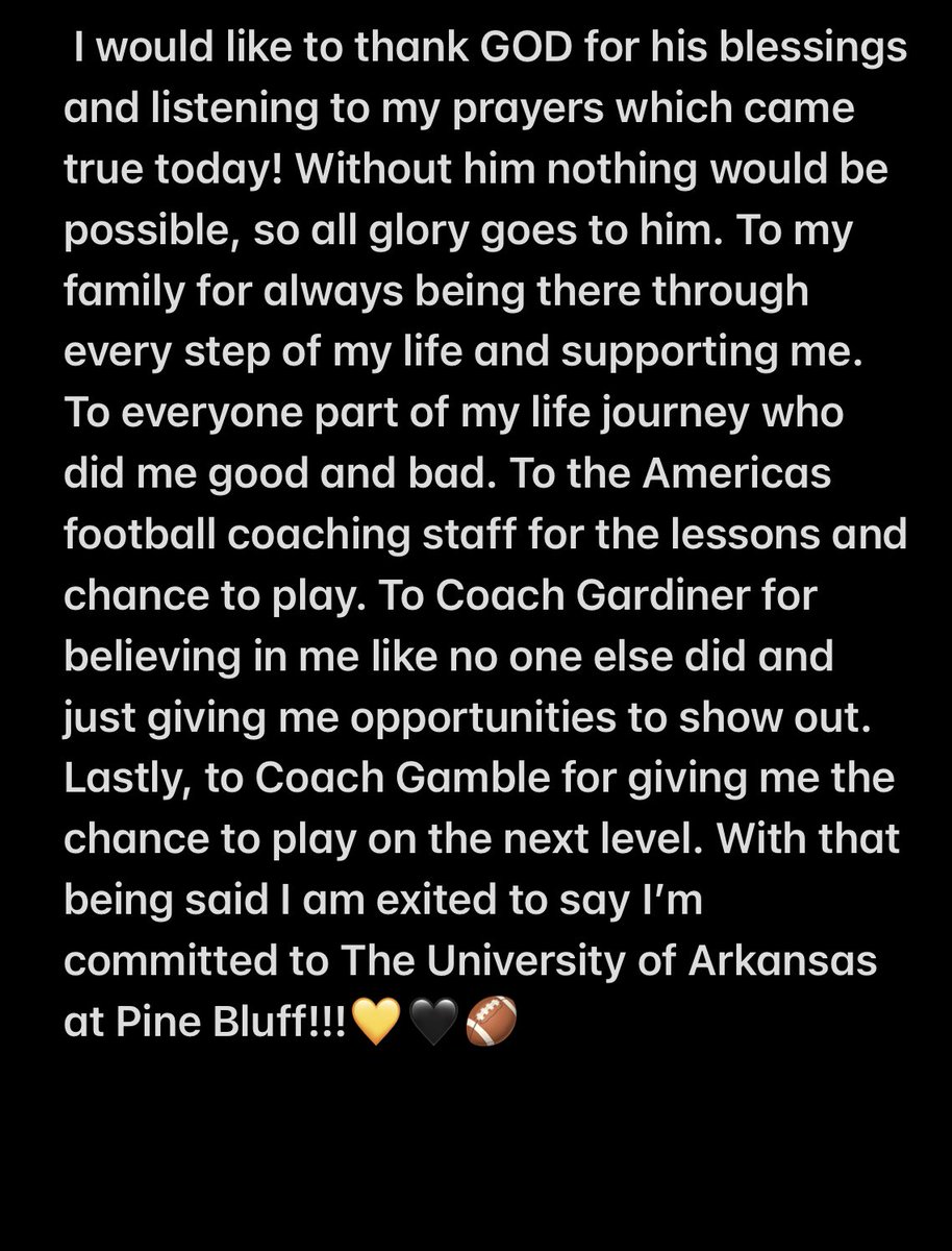 LOCKED IN!!#commited <a href="/Coach_Doc5/">Doc Gamble</a> <a href="/GardinerKlay/">Coach KLAY Gardiner</a> @ahsfbrecruits <a href="/Fchavezeptimes/">Felix Chavez</a> <a href="/UAPBLionsFB/">𝐆𝐨𝐥𝐝𝐞𝐧 𝐋𝐢𝐨𝐧𝐬 𝐅𝐨𝐨𝐭𝐛𝐚𝐥𝐥 🏈</a> 🟡⚫️🦁