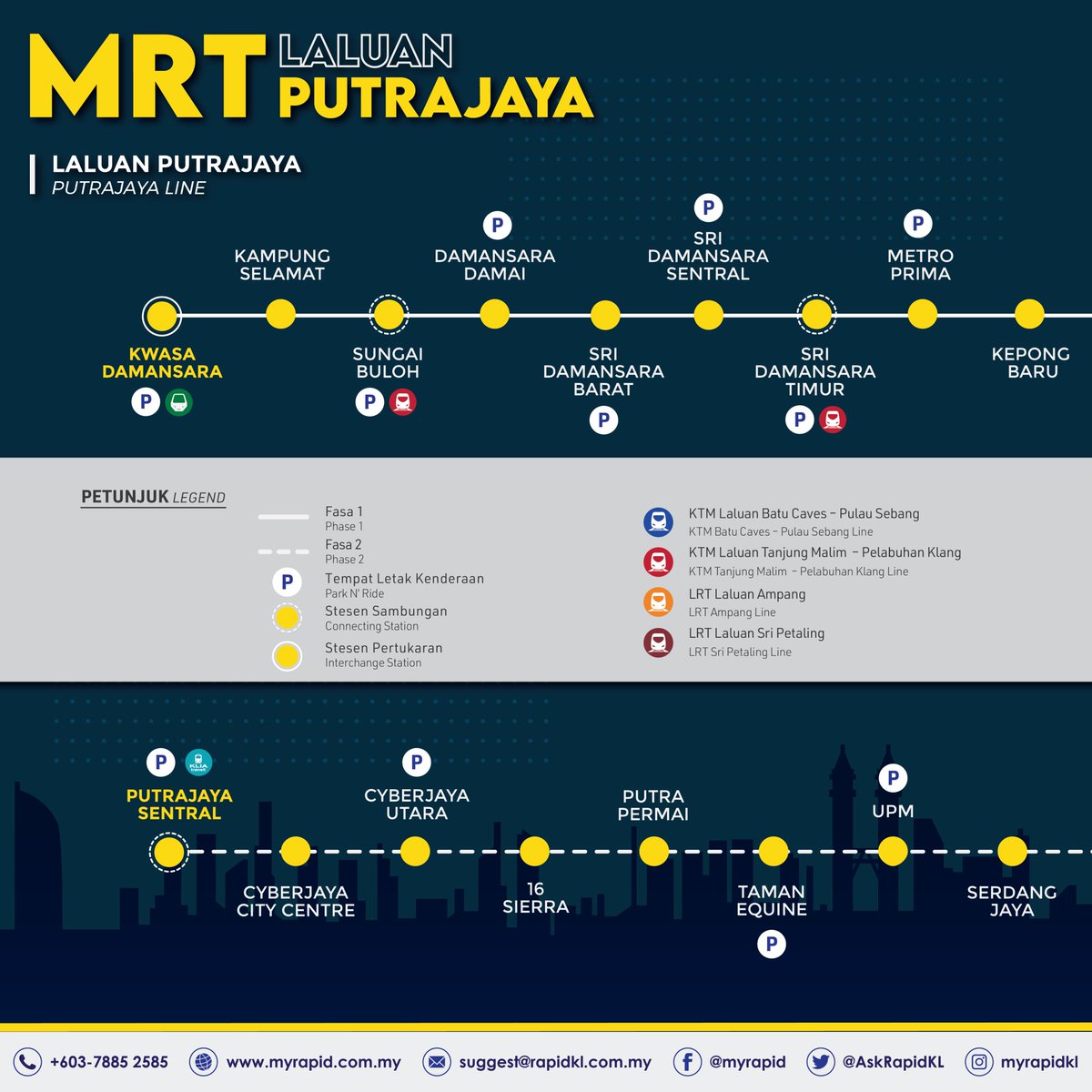 myrapidkl's tweet photo. MRT Laluan Putrajaya Fasa 1 (Kwasa Damansara - Kampung Batu) kini dibuka.
Nikmati perjalanan percuma sehingga 15 Julai 2022 di kesemua rangkaian perkhidmatan #RapidKL.
Tunggu apa lagi #jomnaikmrt
#KamiBawaAnda
#PYLINEPHASE1 https://t.co/JaE6hEBxPV
