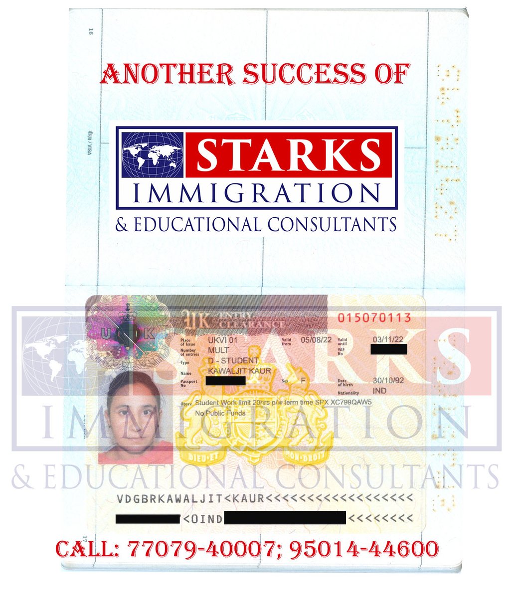 👉Apply study visa 👉UK
📣Congrats Kawaljit Kaur📣 for receiving UK Study Visa
Apply your UK study visa with Starks Immigration
☑Spouse can accompany
☑Gap Acceptable
☑100% success
#immigrationsonsultant #canadastudyvisa
#australiastudyvisa #ukstudyvisa 
#starksimmigrationasr